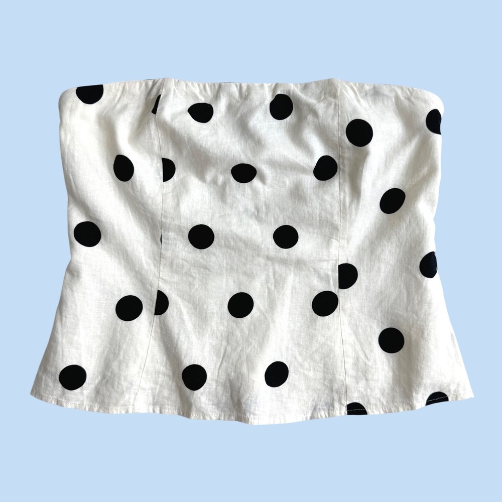 NWT Ann Taylor Womens Polka Dot Linen Blend Strapless Smocked Tube Top Ecru 4